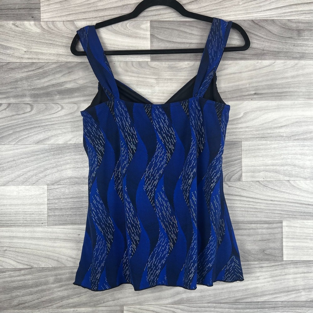 IZ Byer Camisole Top Womens L Navy Blue Wavy Stripe Ruffle Sleeveless Sweatheart - Picture 6 of 10